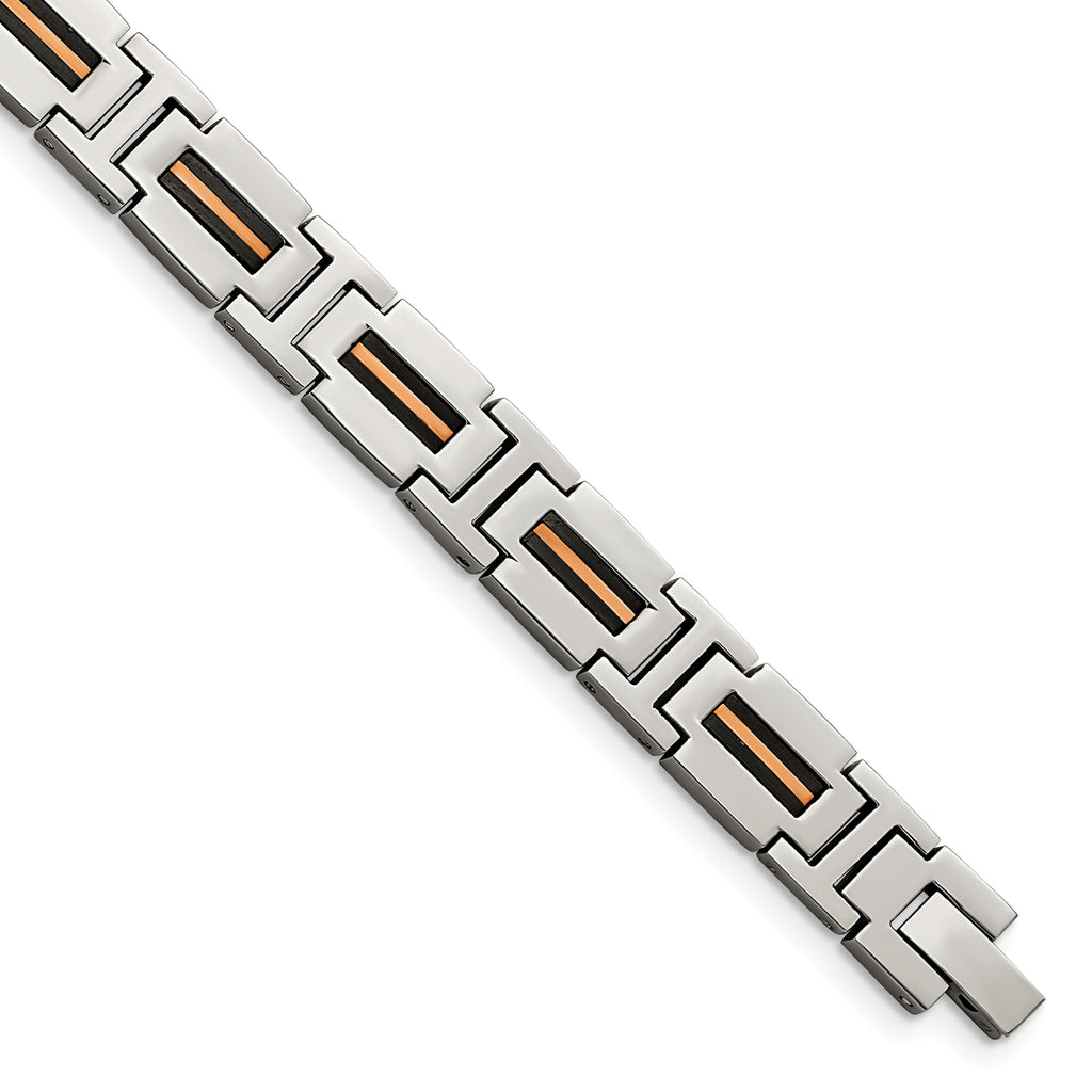 Stainless Steel Polished Black and Rose IP-plated Link Bracelet for Men