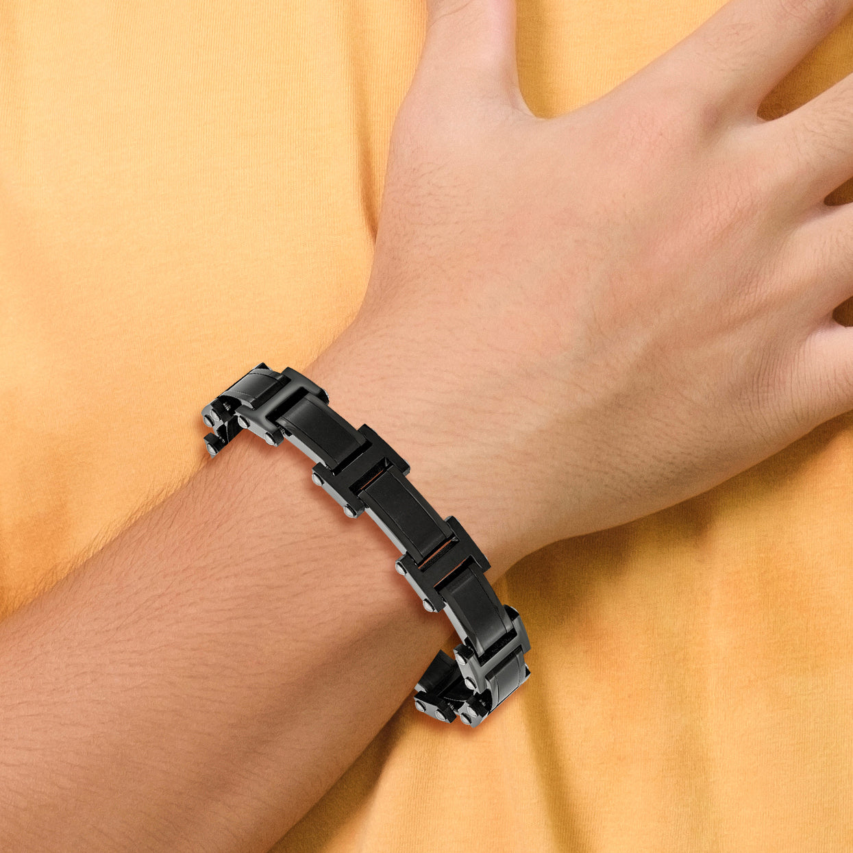Stainless Steel Brushed and Polished Black IP-plated Link Bracelet for Men