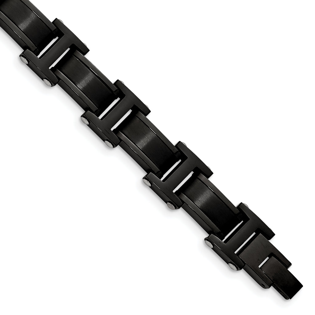 Stainless Steel Brushed and Polished Black IP-plated Link Bracelet for Men