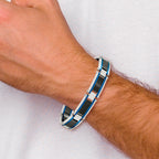 Stainless Steel Brushed and Polished Black and Blue IP-plated Link Bracelet for Men