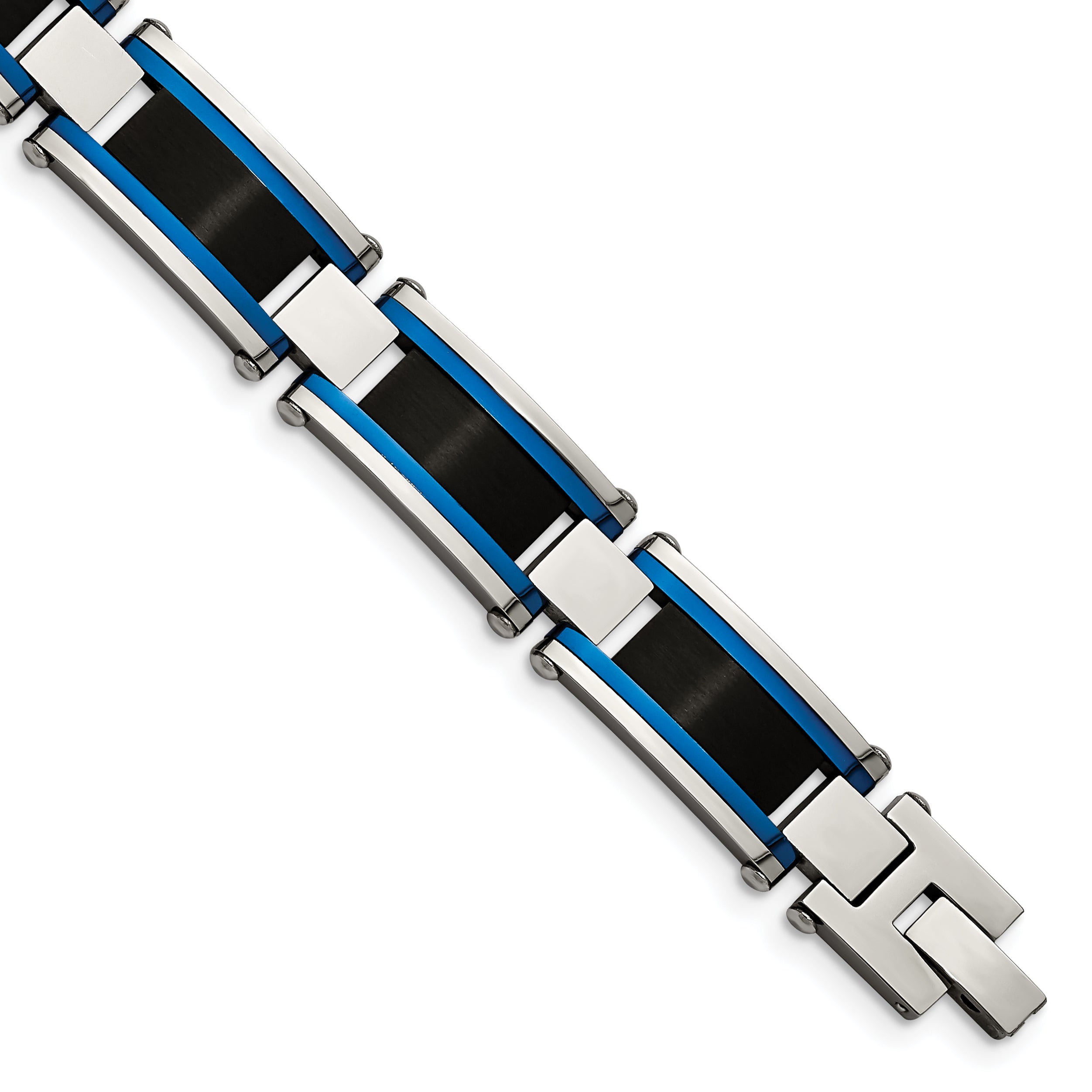Stainless Steel Brushed and Polished Black and Blue IP-plated Link Bracelet for Men Main image