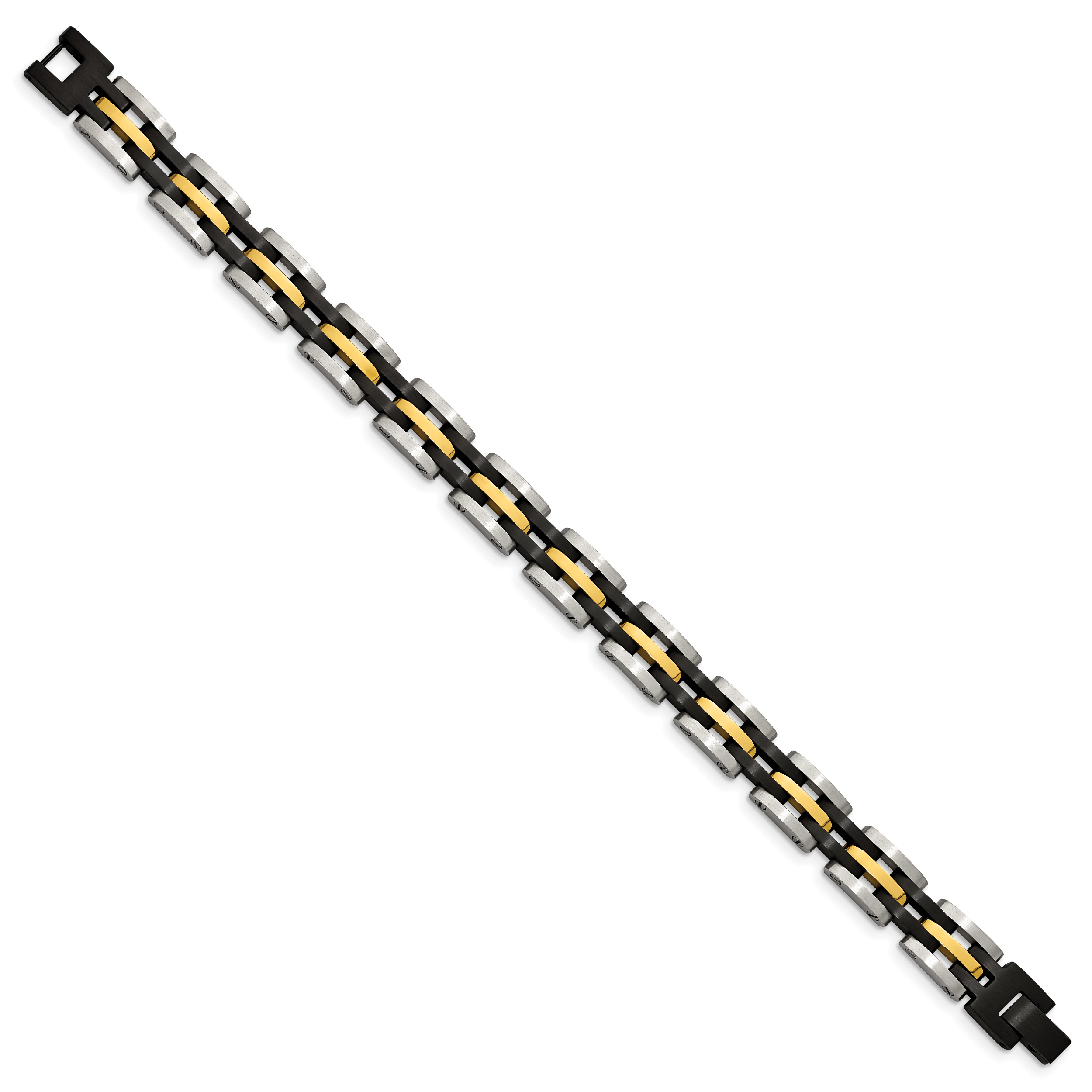 Stainless Steel Brushed and Polished Black and Yellow IP-plated Link Bracelet for Men