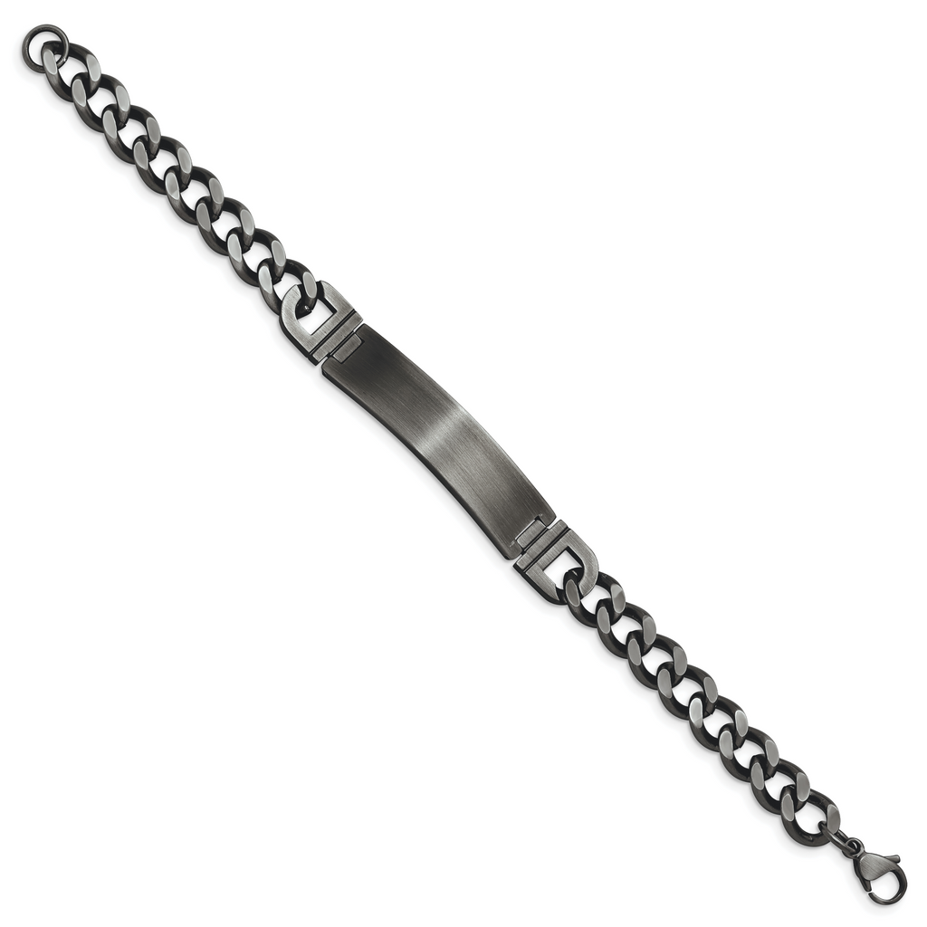 Stainless Steel Brushed Antiqued White Bronze Plated Curb Chain ID Bracelet for Men