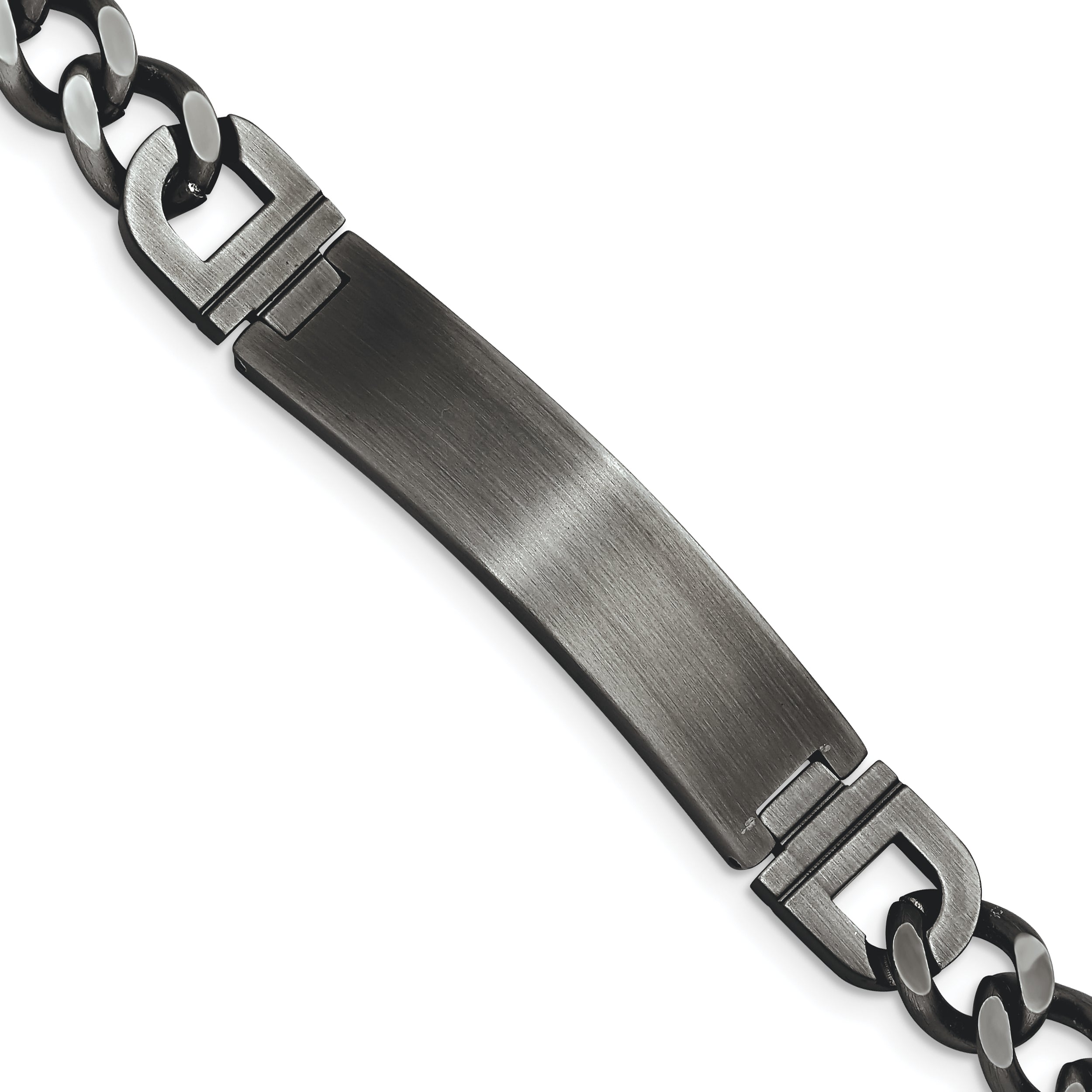Stainless Steel Brushed Antiqued White Bronze Plated Curb Chain ID Bracelet for Men