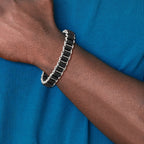 Stainless Steel Polished Black Leather Bracelet for Men