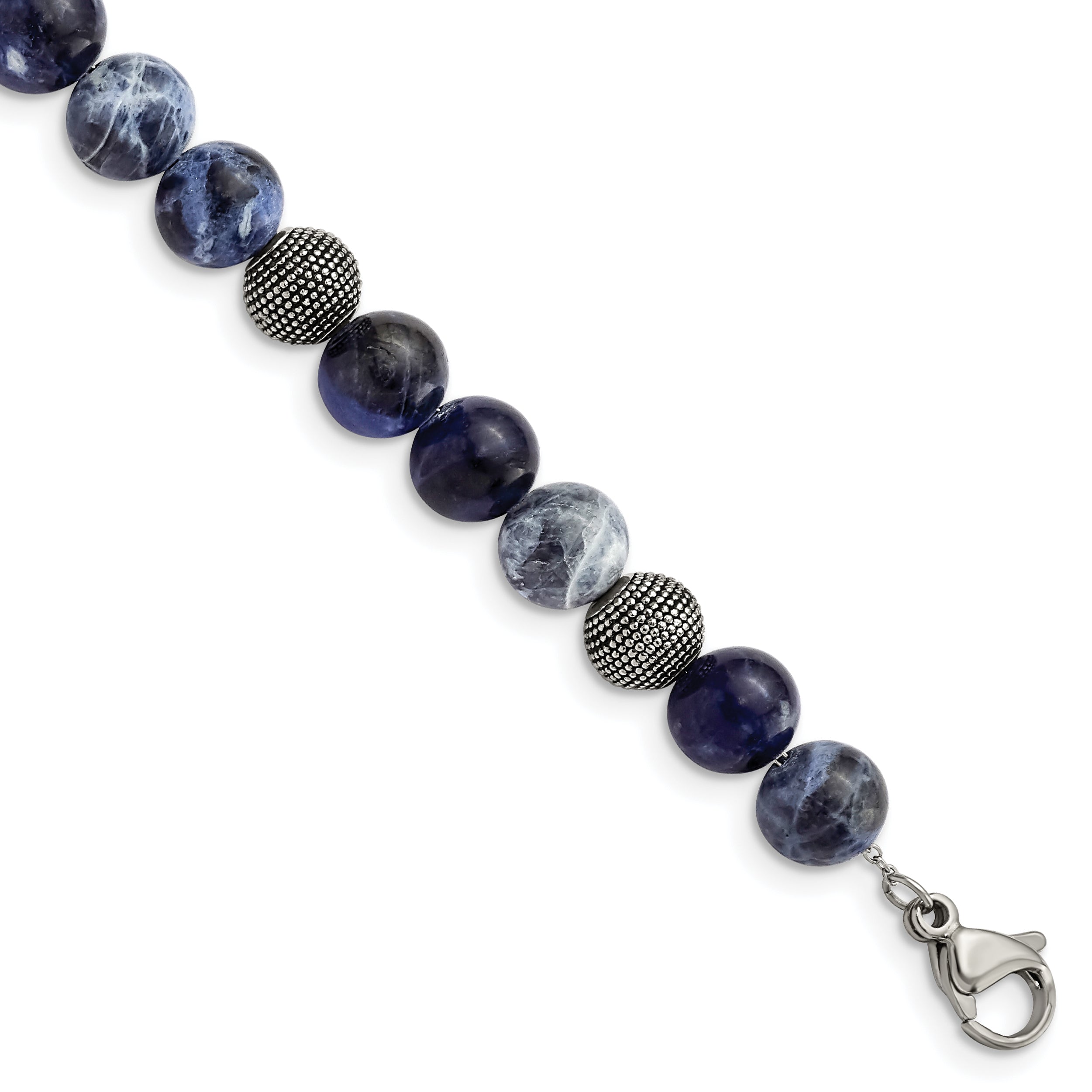 Stainless Steel Antiqued & Polished Sodalite with ext Bracelet