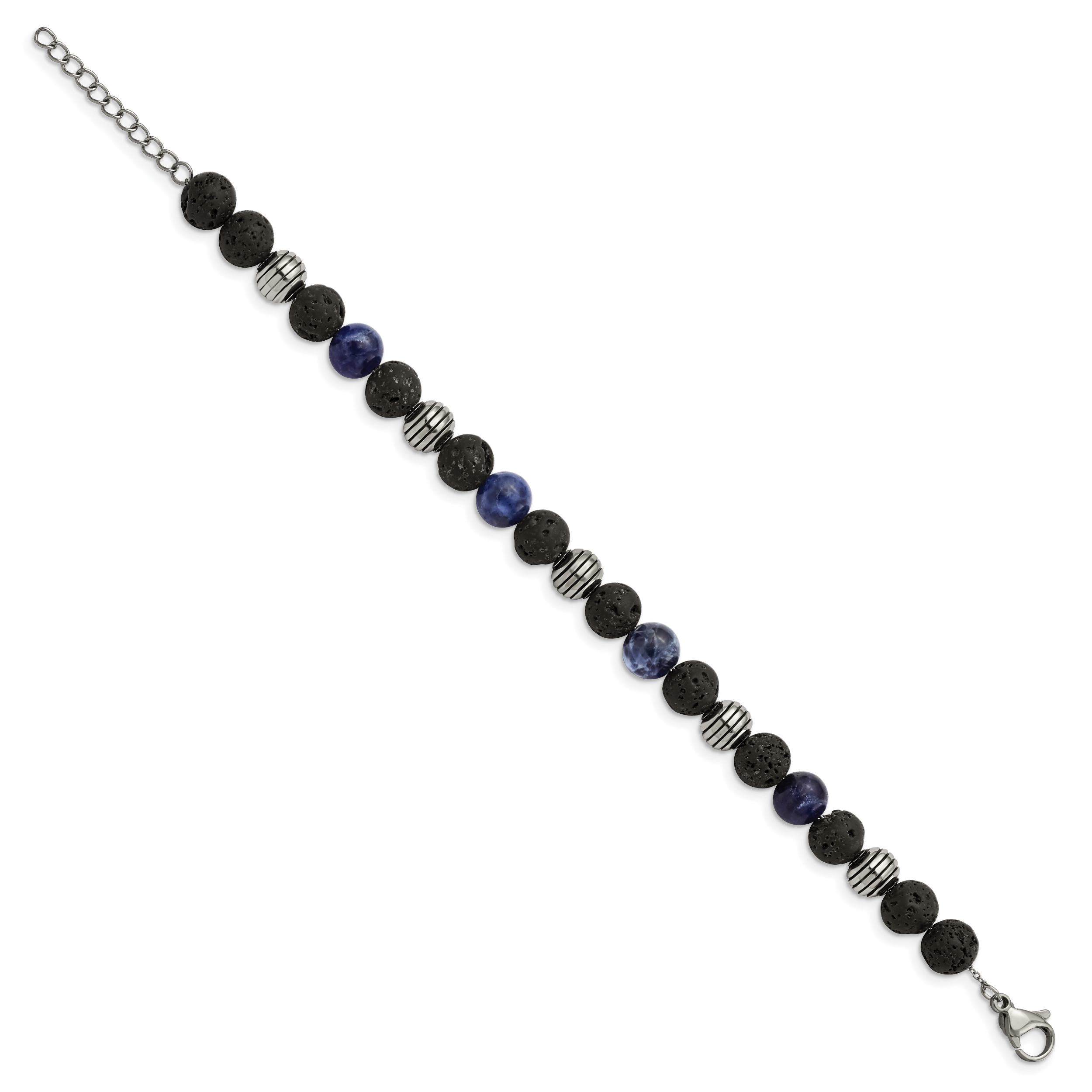 Stainless Steel Antiqued and Polished with Lava Stone and Sodalite Beads Bracelet with Extension Secondary image