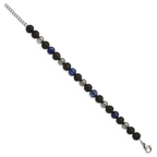 Stainless Steel Antiqued and Polished with Lava Stone and Sodalite Beads Bracelet with Extension