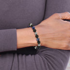 Stainless Steel Antiqued and Polished with Lava Stone and Sodalite Beads Bracelet with Extension