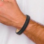 Stainless Steel Polished Black Leather with . ext Bracelet