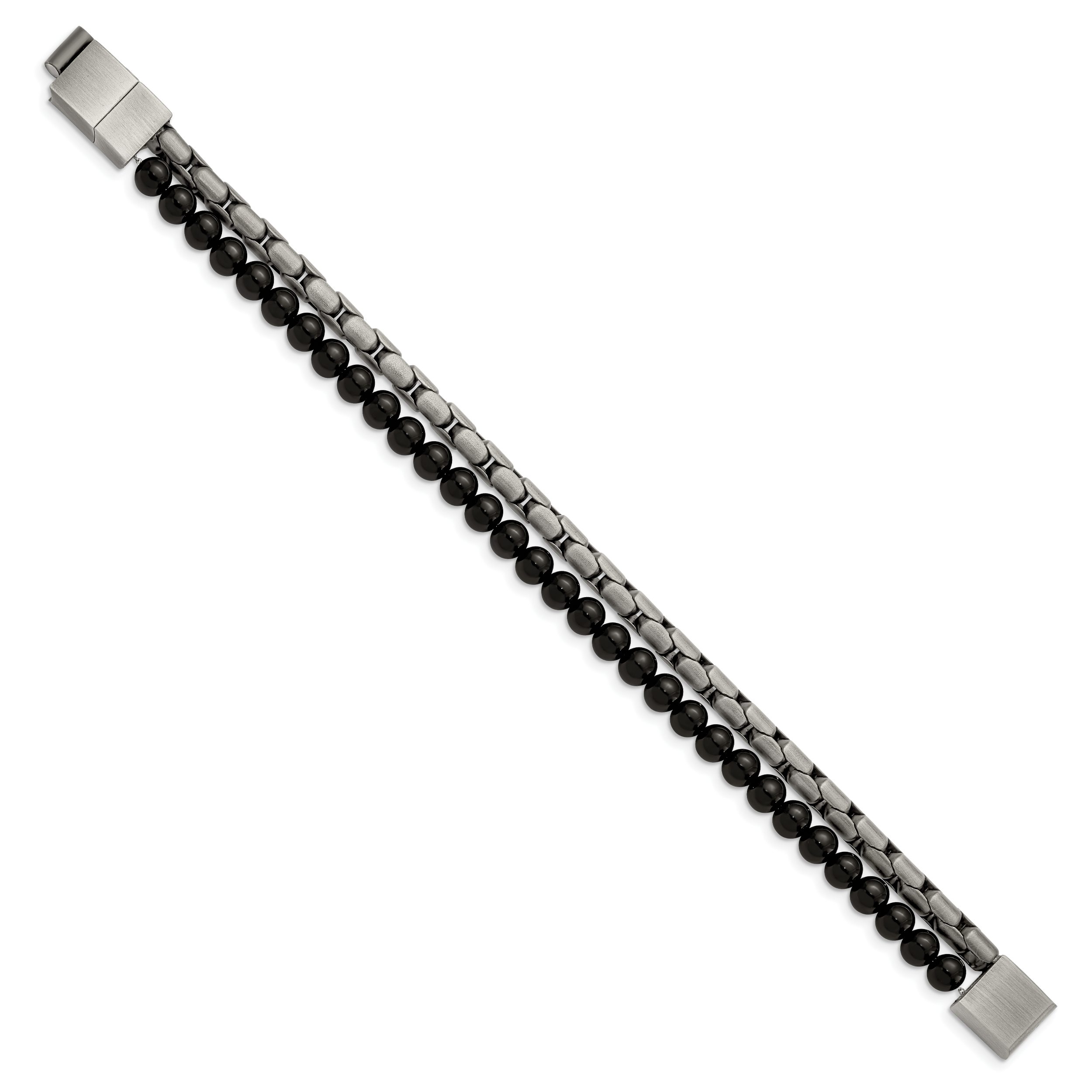 Stainless Steel Brushed Antique Bronze-plated Agate Beaded Bracelet with . Extension for Men Secondary image