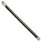 Stainless Steel Brushed Antique Bronze-plated Agate Beaded Bracelet with . Extension for Men