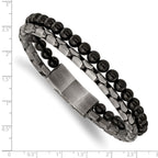 Stainless Steel Brushed Antique Bronze-plated Agate Beaded Bracelet with . Extension for Men