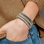 Stainless Steel Polished Multi-Strand Metallic Faux Leather Bracelet for Women