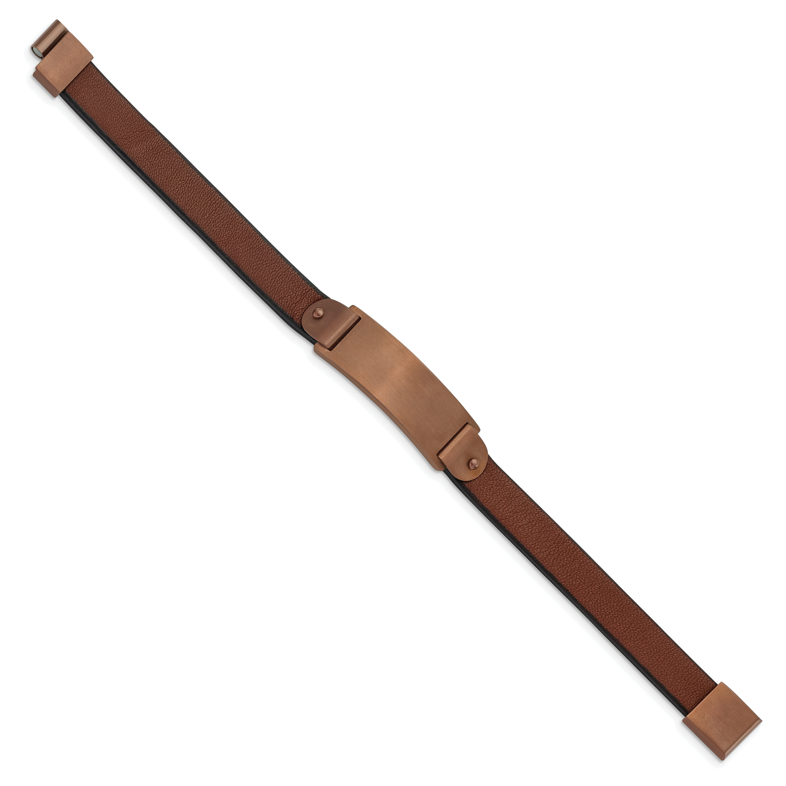 Stainless Steel Brushed Brown IP-plated Brown Leather ID Bracelet for Men