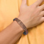 Stainless Steel Brushed Brown IP-plated Brown Leather ID Bracelet for Men