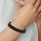 Stainless Steel Polished Black IP-plated Chain and Black Leather Bracelet for Men