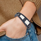 Stainless Steel Polished Blue Wood Multi Strand Blue Leather Bracelet with . Extension
