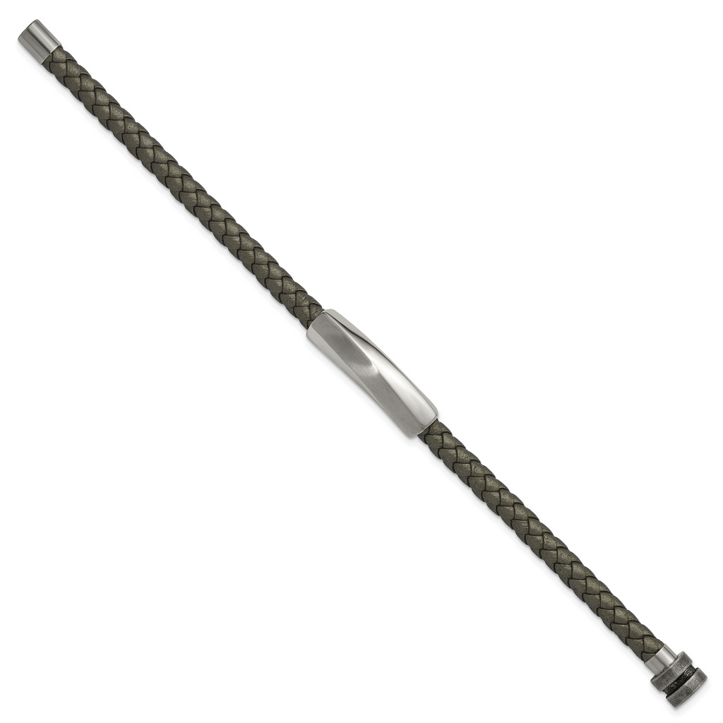 Stainless Steel Antiqued and Brushed Grey Leather Bracelet