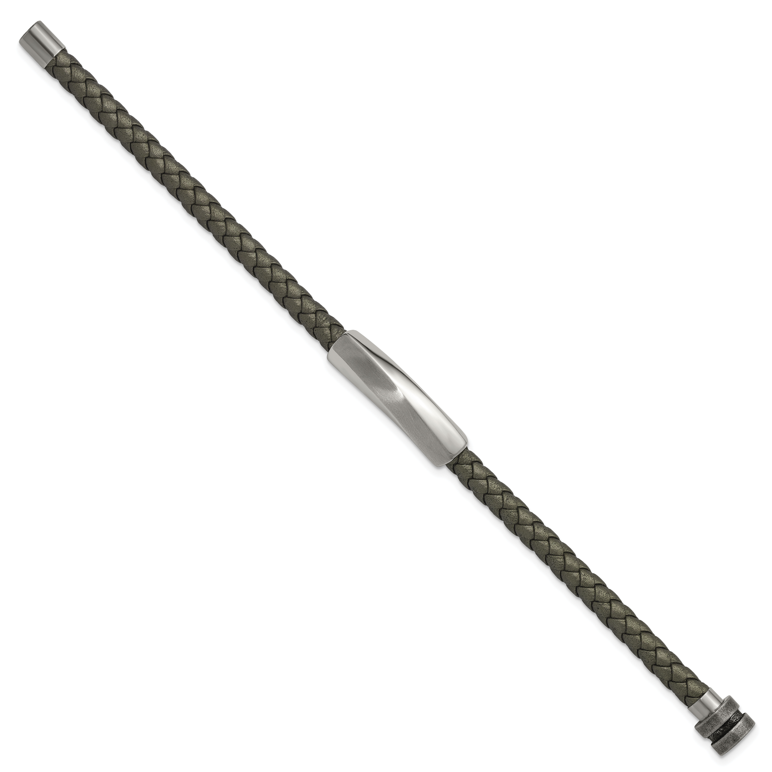 Stainless Steel Antiqued and Brushed Grey Leather Bracelet