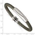Stainless Steel Antiqued and Brushed Grey Leather Bracelet