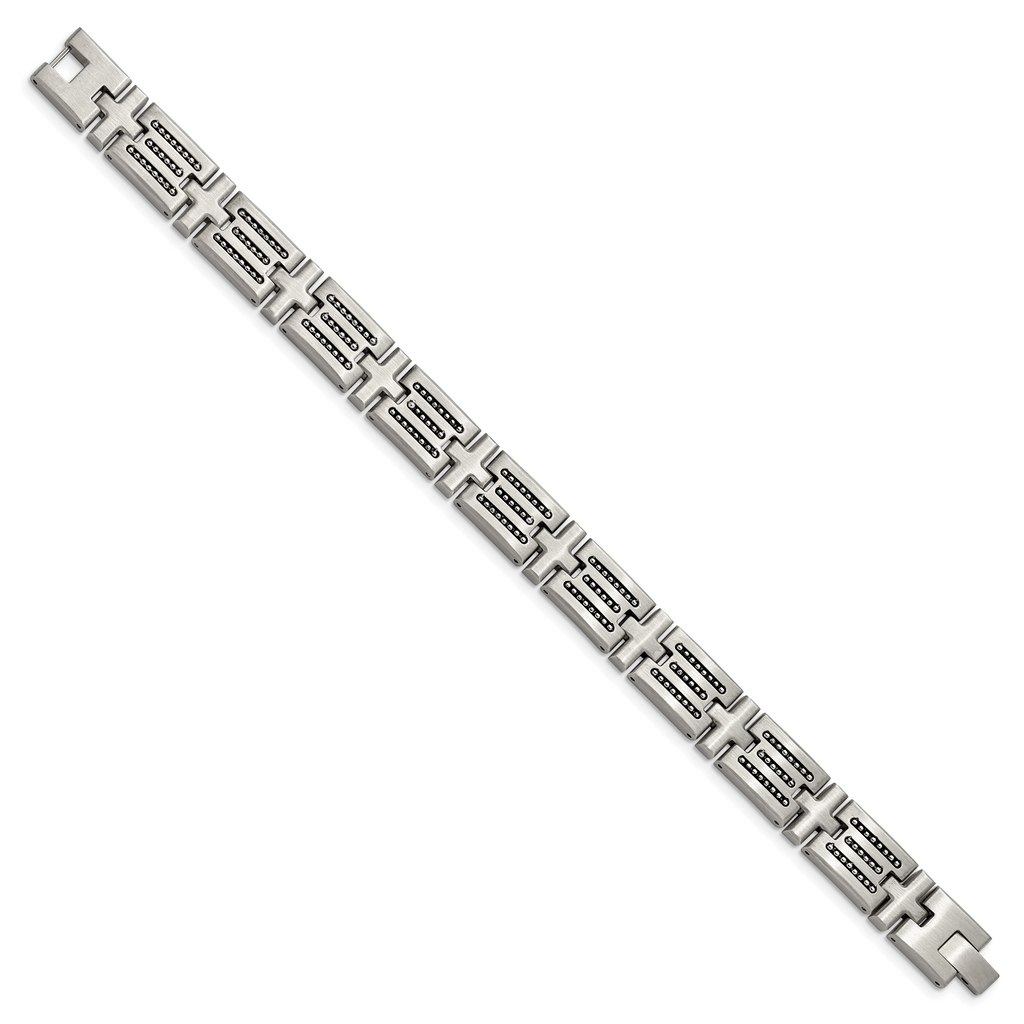 Stainless Steel Brushed with Polished Beads Inlay Link Bracelet for Men