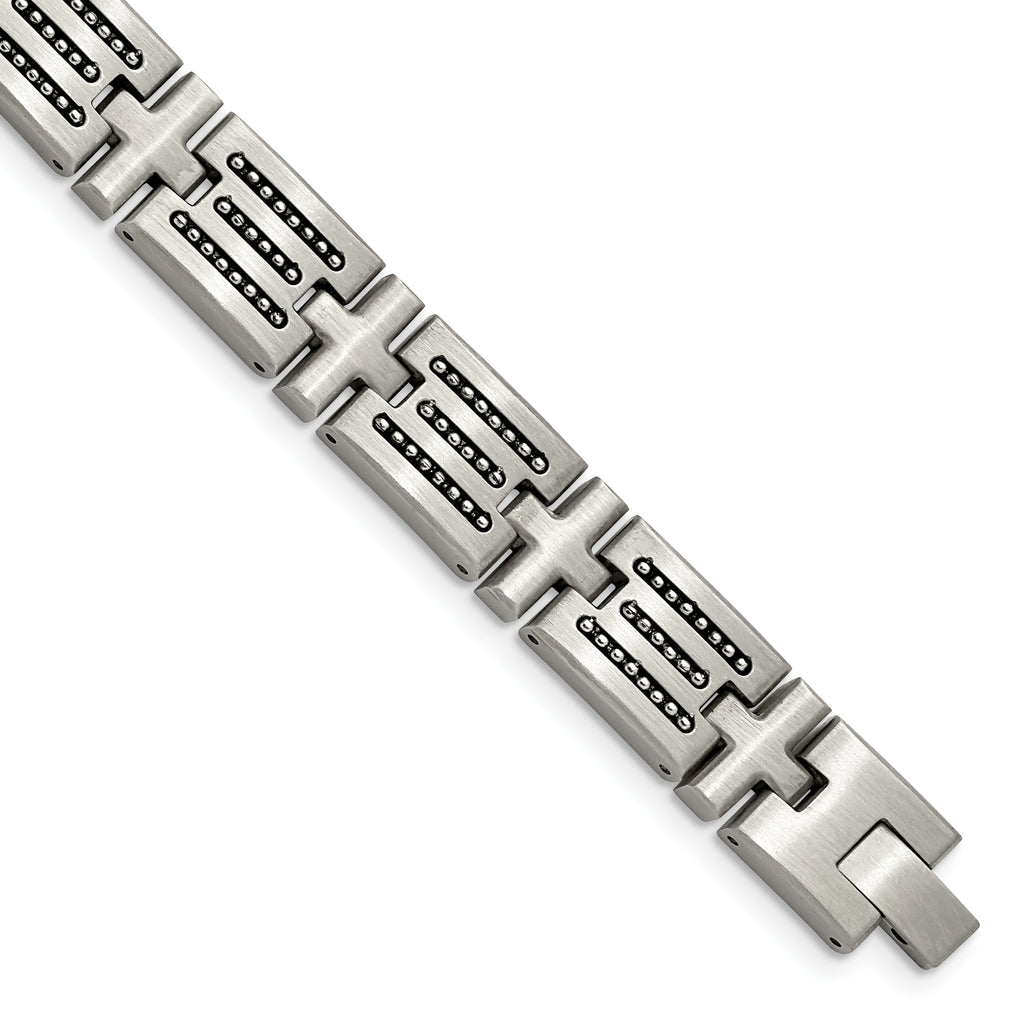 Stainless Steel Brushed with Polished Beads Inlay Link Bracelet for Men