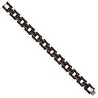 Stainless Steel Polished and Textured Black and Brown IP-plated Open Link Bracelet for Men