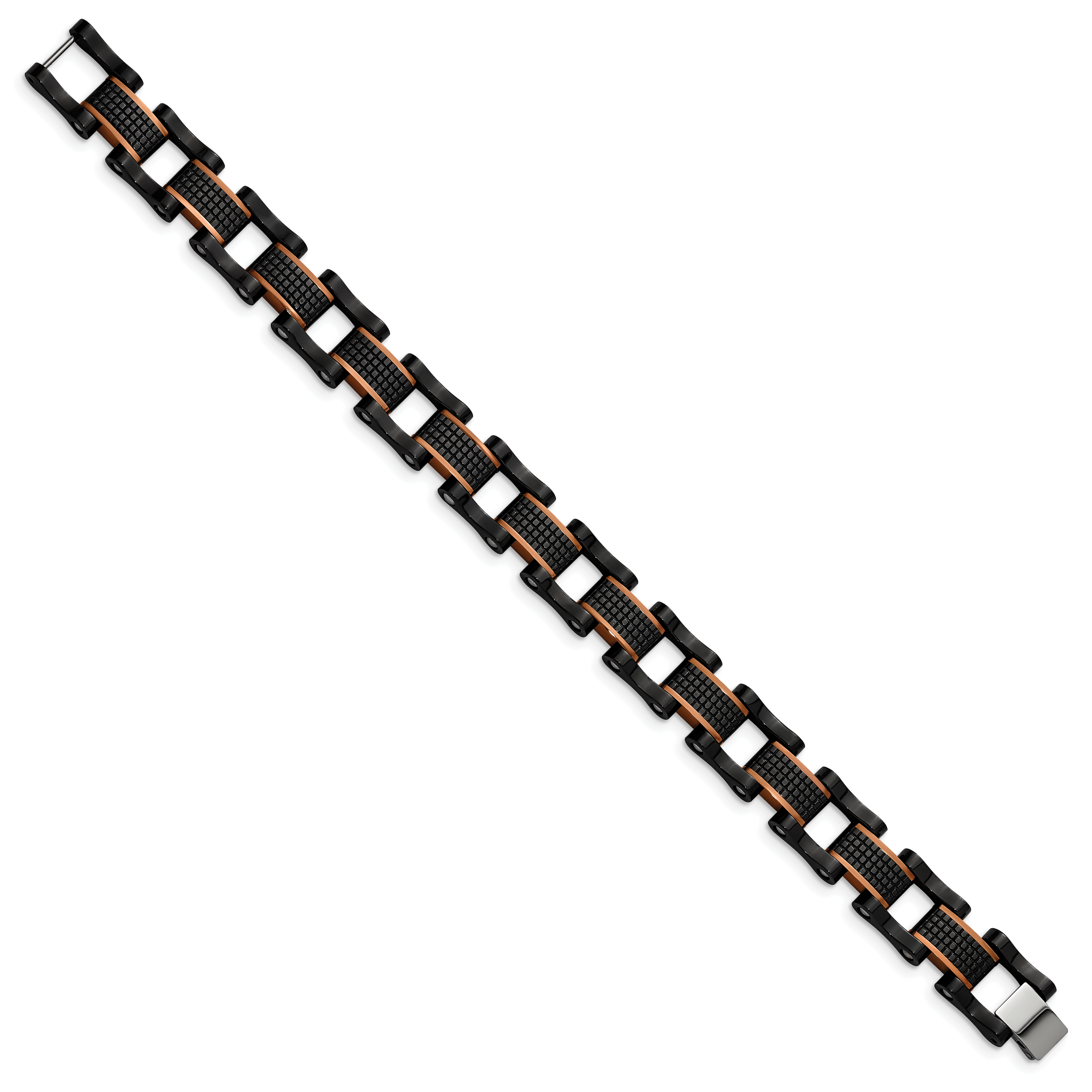 Stainless Steel Polished and Textured Black and Brown IP-plated Open Link Bracelet for Men