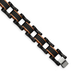 Stainless Steel Polished and Textured Black and Brown IP-plated Open Link Bracelet for Men
