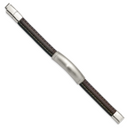 Stainless Steel Brushed Dark Brown Leather ID Bracelet with . Extension for Men
