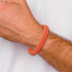 Stainless Steel Polished Orange Braided Leather Bracelet with . Extension