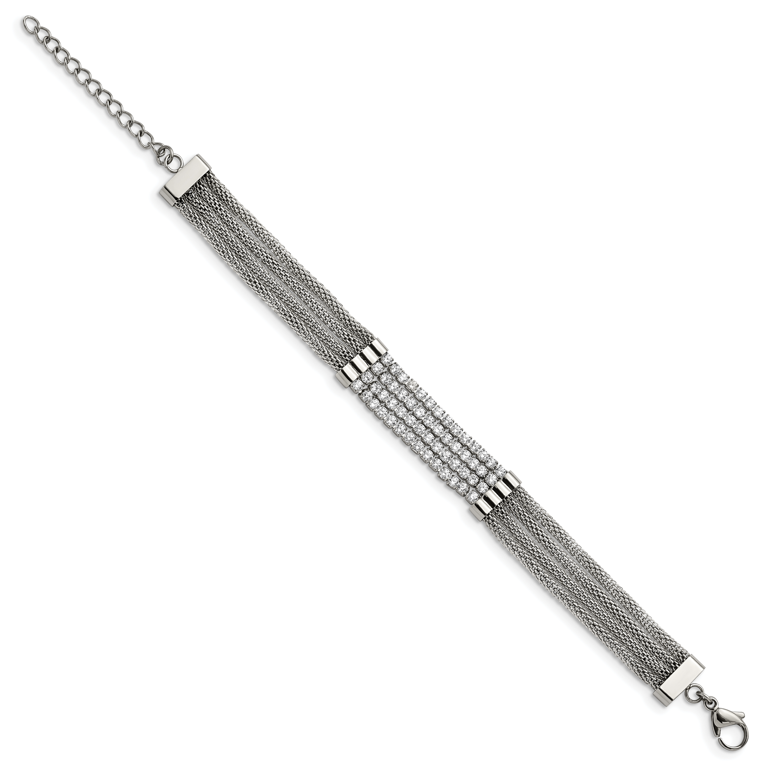 Stainless Steel Polished with Cubic Zirconia Mesh Multi Strand Bracelet with Extension for Women Secondary image