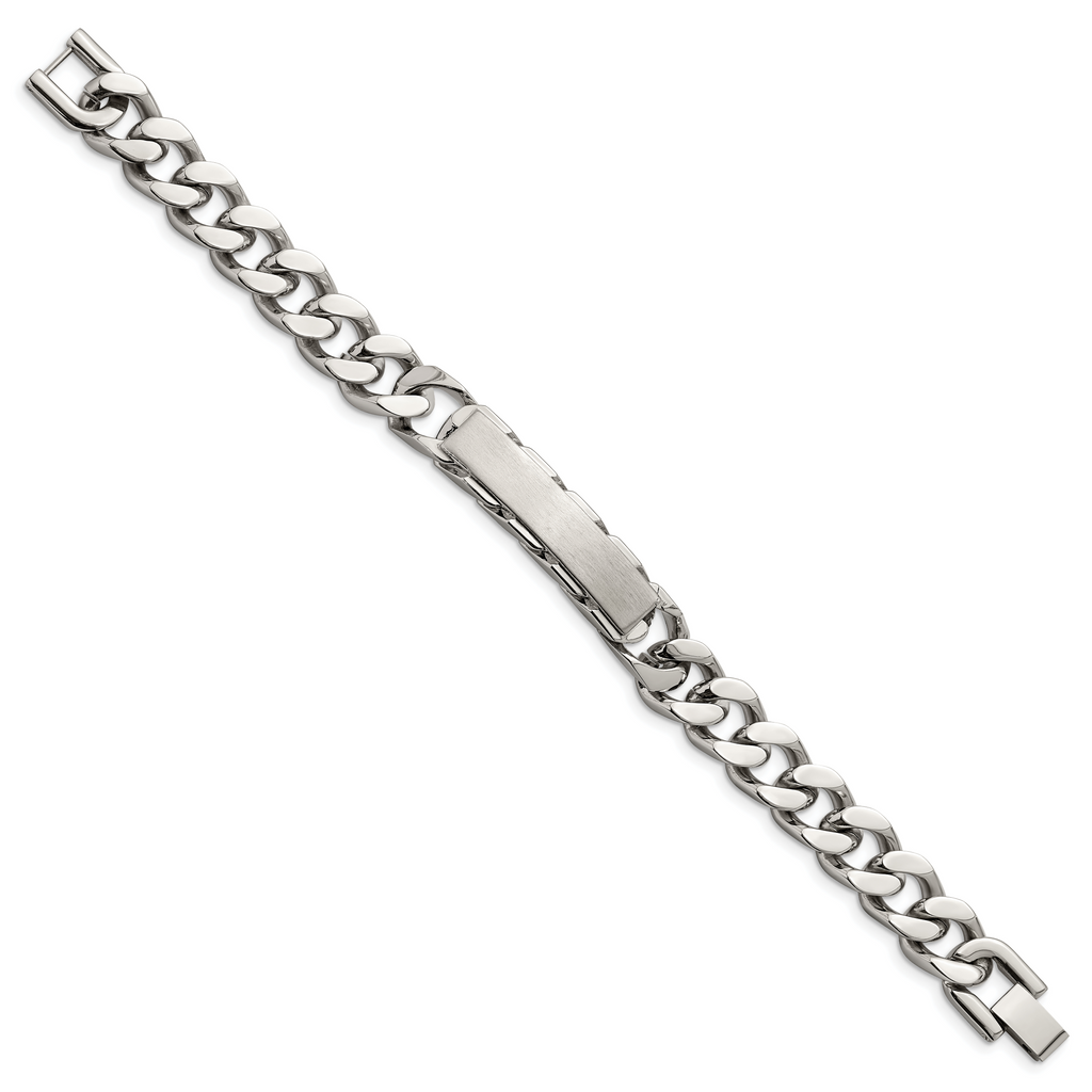Stainless Steel Brushed and Polished Curb Chain ID Bracelet for Men