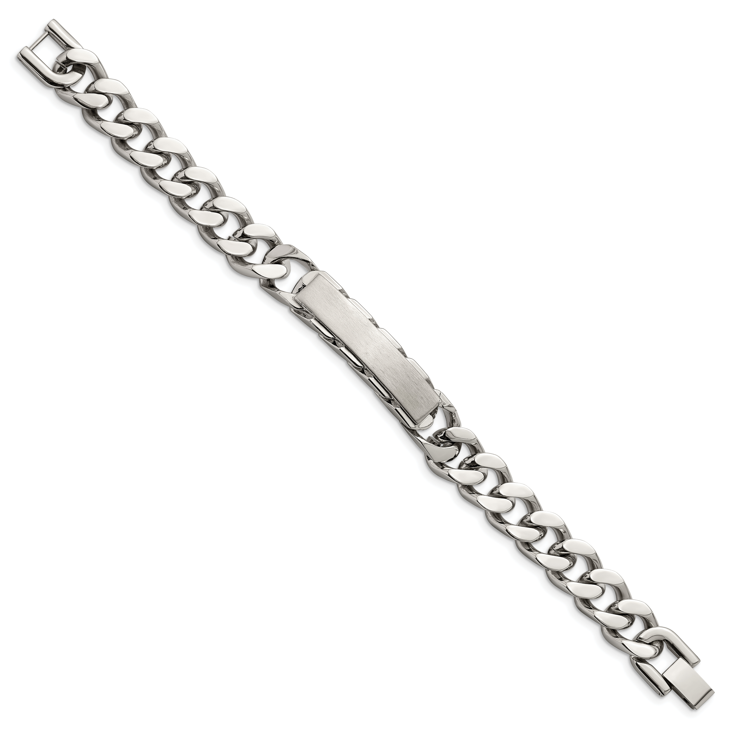 Stainless Steel Brushed and Polished Curb Chain ID Bracelet for Men