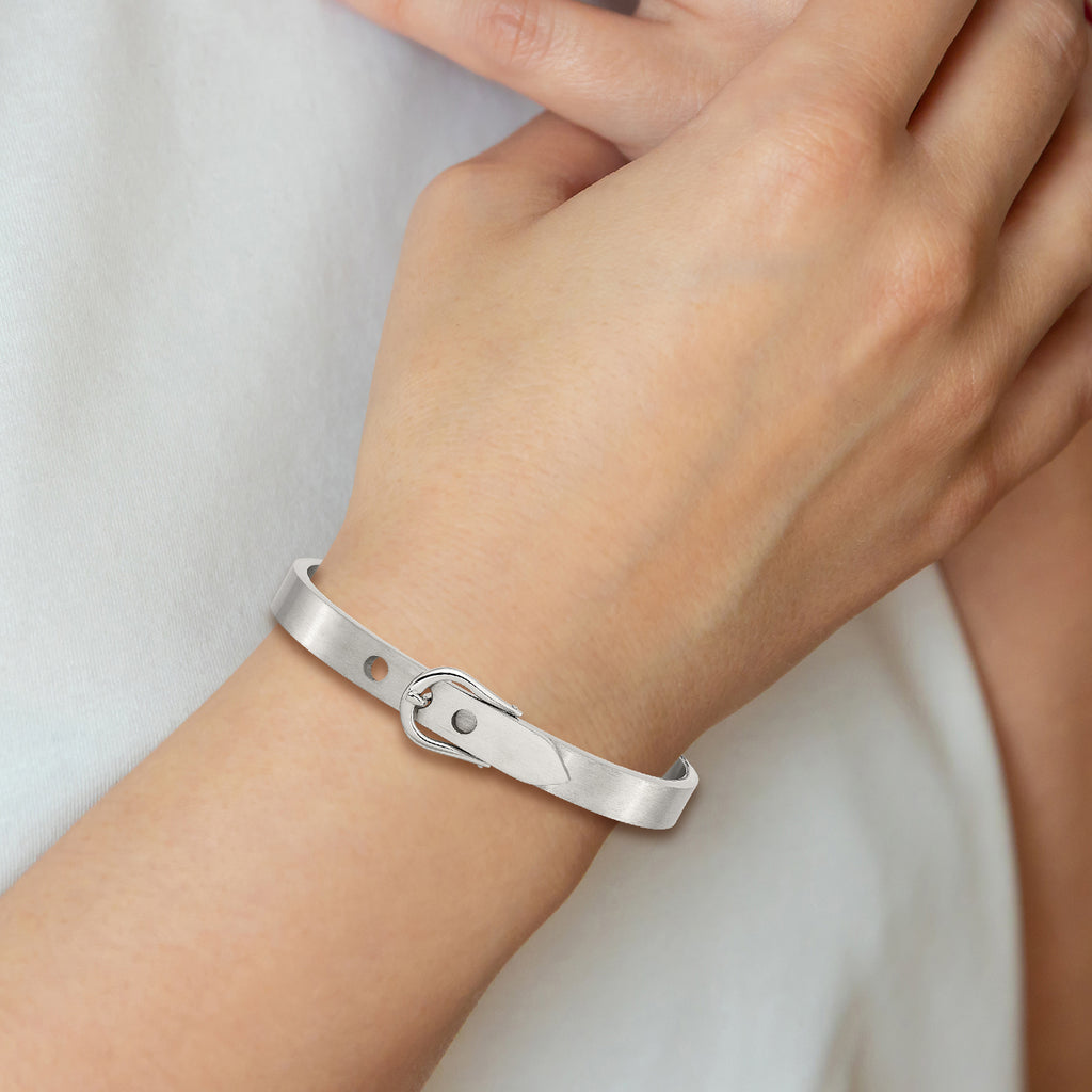 Stainless Steel Brushed and Polished Belt Hinged Bracelet for Women