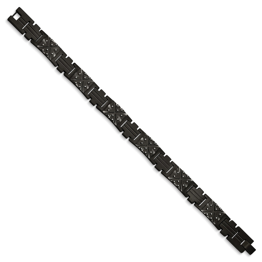 Stainless Steel Antiqued and Brushed Black IP-plated Link Bracelet for Men