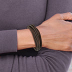 Stainless Steel Brushed Multi Strand Brown Leather Bracelet