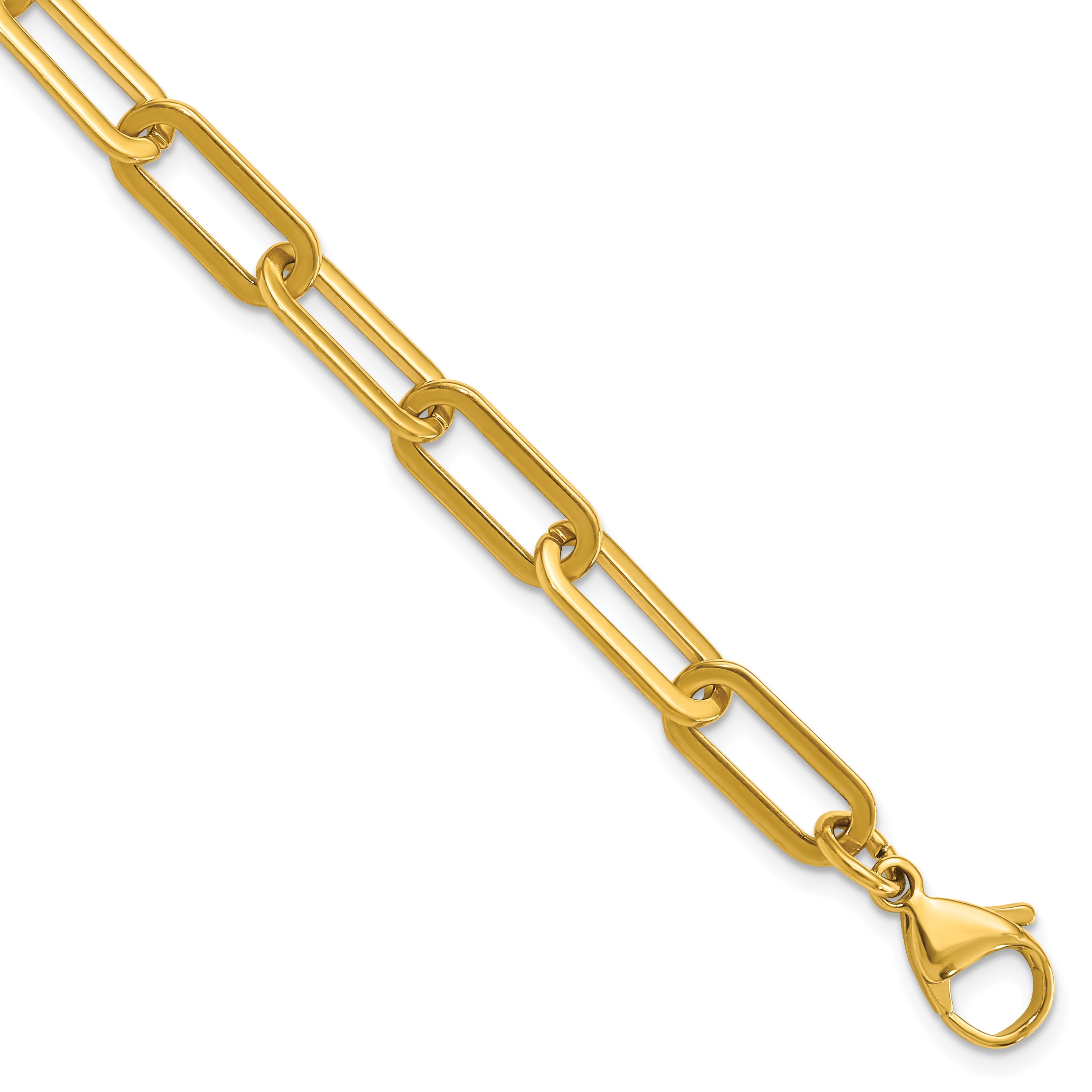 Chisel Stainless Steel Polished Yellow IP-plated Enlongated Open Link Paperclip 7.75 inch Chain Bracelet Main image