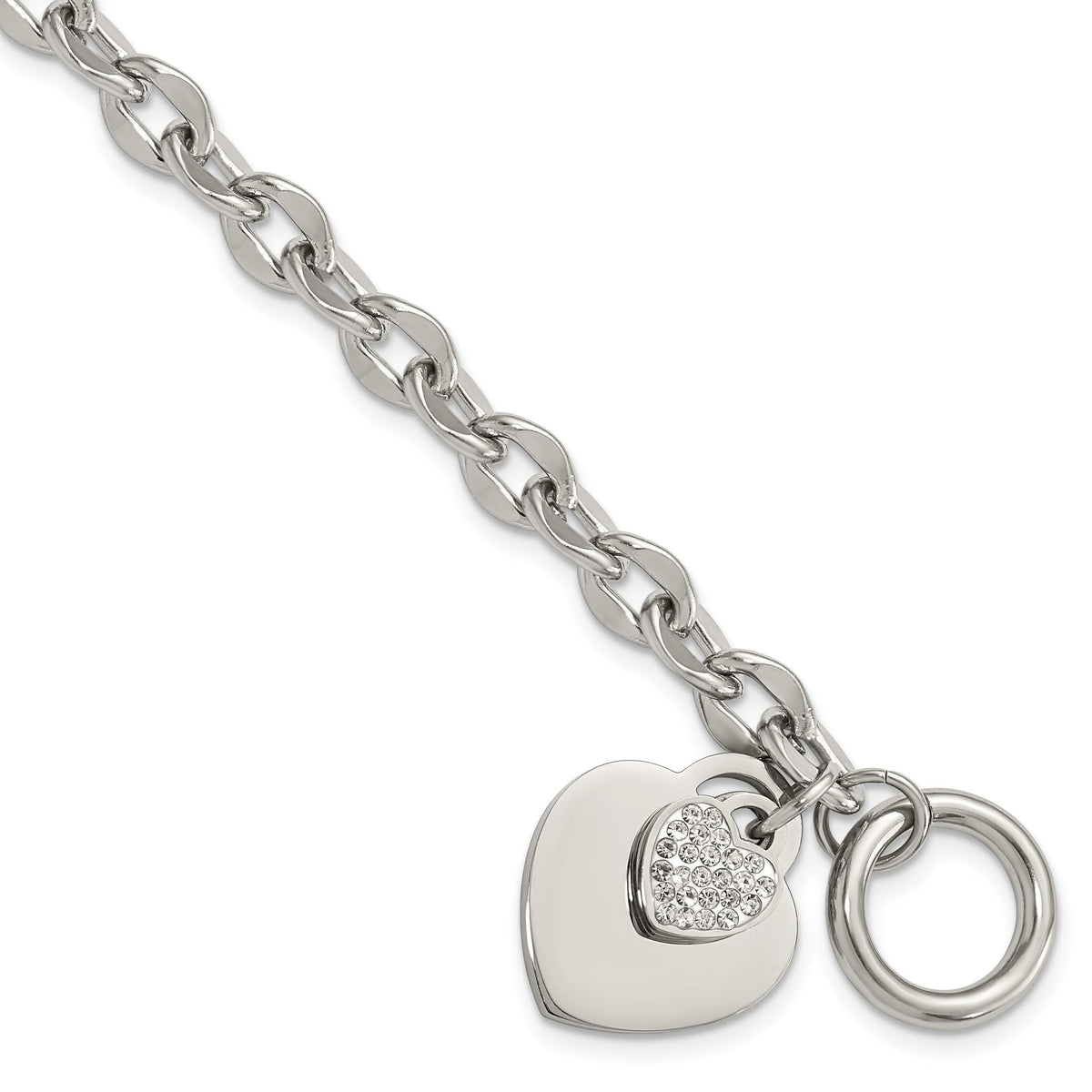 Two Hearts Toggle Bracelet in Stainless Steel with Cubic Zirconia, 7.5 Inch - Sophia Jewelers Main image