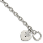 Stainless Steel Polished Two Hearts with Cubic Zirconia Toggle Bracelet for Women