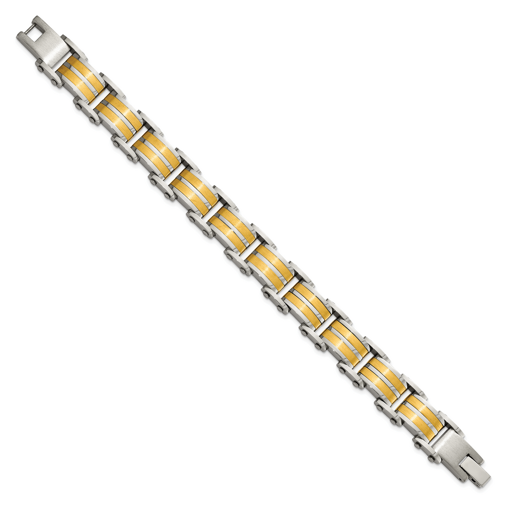 Stainless Steel Brushed and Polished Yellow IP-plated Link Bracelet for Men