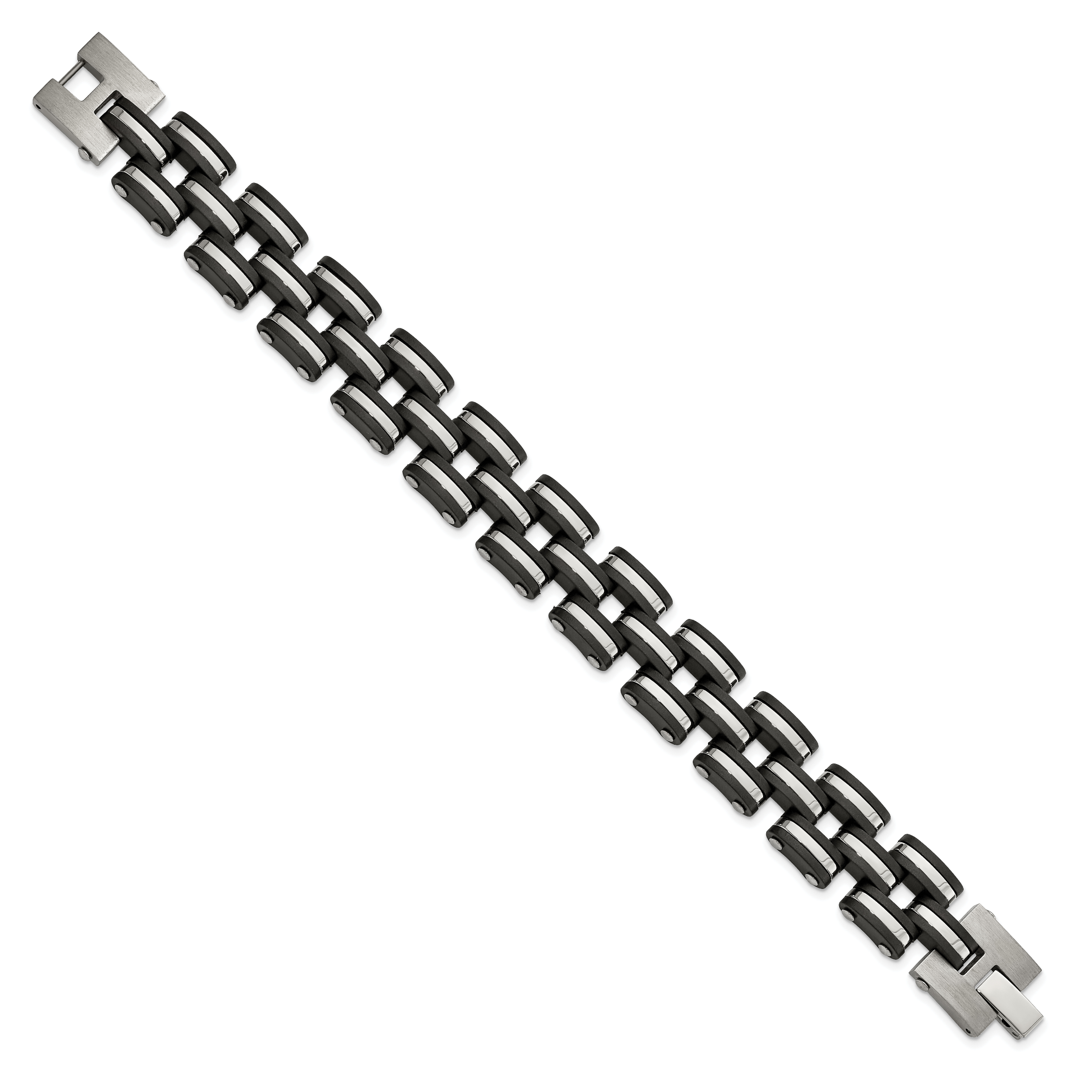 Stainless Steel Brushed and Polished with Black Rubber Link Bracelet for Men Secondary image
