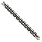 Brushed & Black Rubber Link Bracelet in Stainless Steel, 16.5mm 8" - Sophia Jewelers