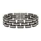 Brushed & Black Rubber Link Bracelet in Stainless Steel, 16.5mm 8" - Sophia Jewelers