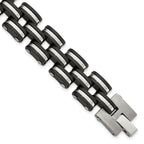 Stainless Steel Brushed and Polished with Black Rubber Link Bracelet for Men