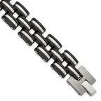 Brushed & Black Rubber Link Bracelet in Stainless Steel, 16.5mm 8" - Sophia Jewelers