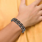 Stainless Steel Brushed and Polished Black and Rose IP-plated with Black Carbon Fiber Inlay Link Bracelet for Men
