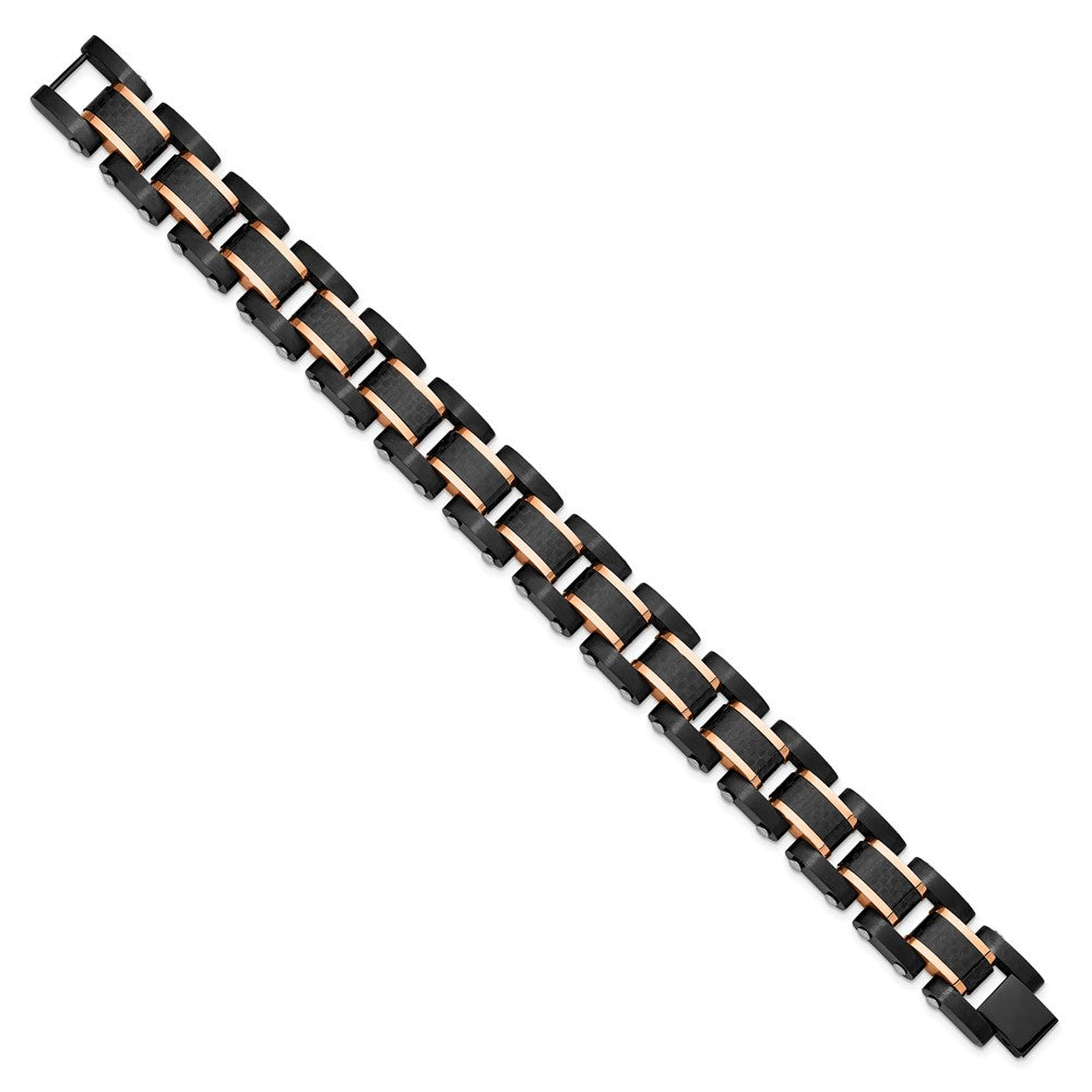Carbon Fiber Inlay Link Bracelet in Stainless Steel, 15mm, 8.5 in - Sophia Jewelers