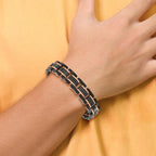 Stainless Steel Brushed and Polished Black and Rose IP-plated with Black Carbon Fiber Inlay Link Bracelet for Men